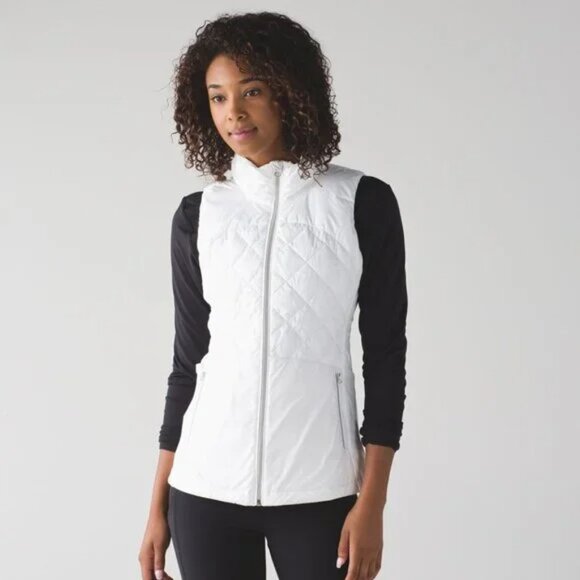 Lululemon Women's White Down For A Run Slim-Fit Full-Zip Puffer Vest Size 4 - Picture 1 of 7